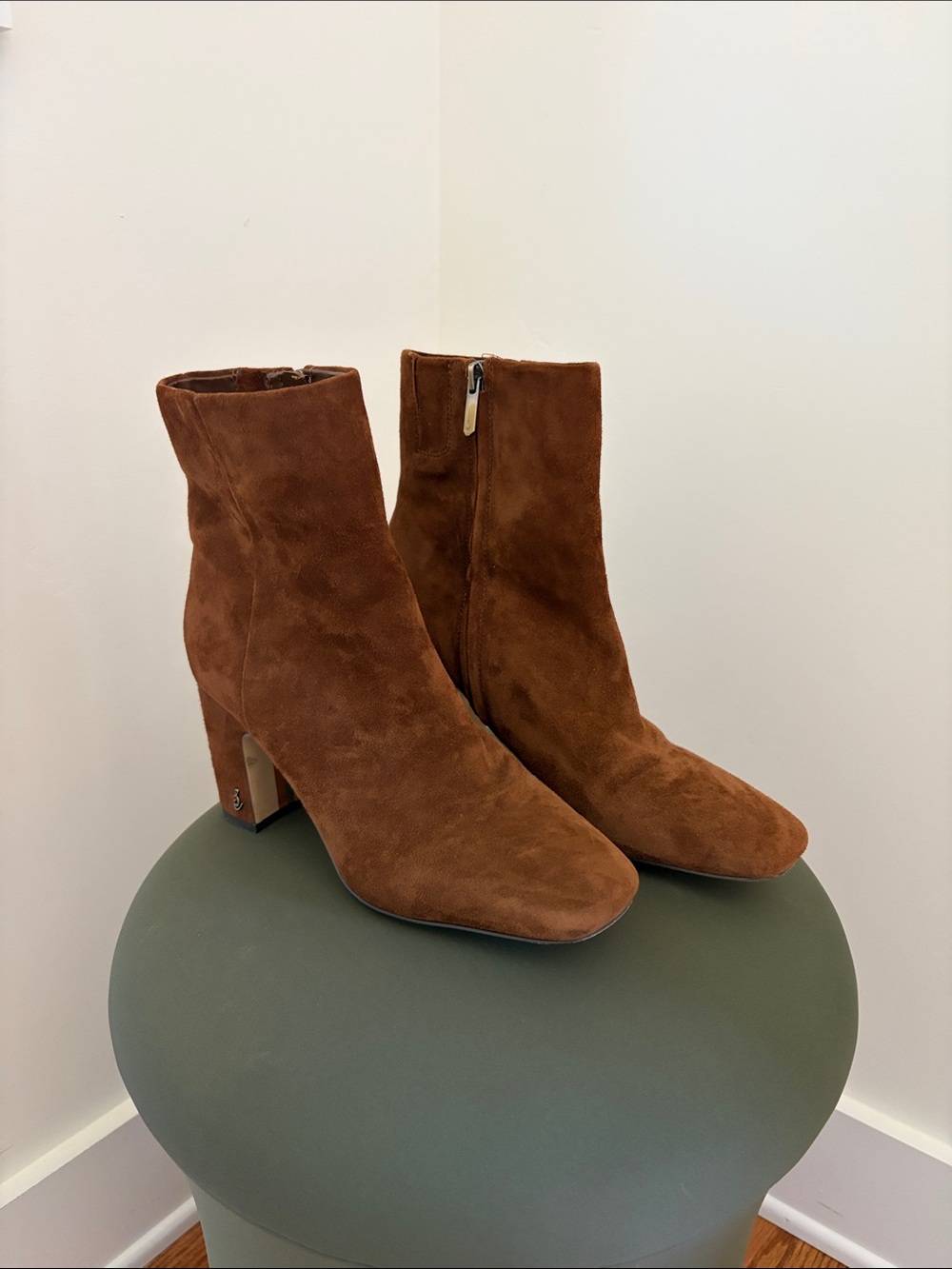 Sam Edelman Brown Suede Ankle Booties with Block Heel